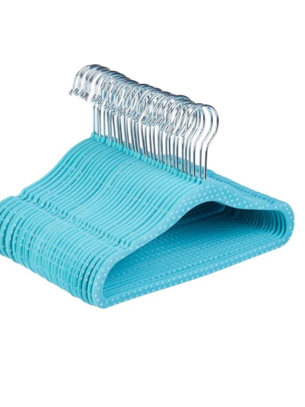 Kid-Size Basic Teal Velvet Polka Dot Clothes Hanger Set - 24 Pack